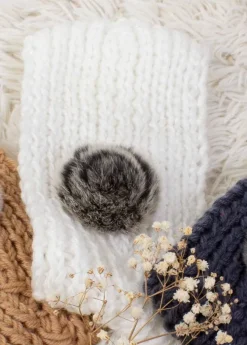 Hot Coton Du Monde Bandeau Pompon Blanc