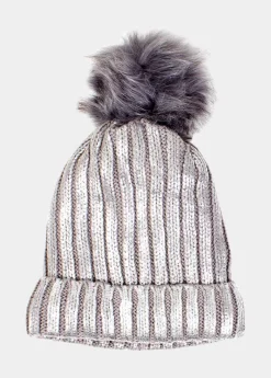 Outlet Coton Du Monde Bonnet Pompon Shine Gris Métallisé