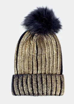 Cheap Coton Du Monde Bonnet Pompon Shine Noir Métallisé