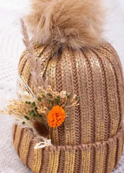 Clearance Coton Du Monde Bonnet Pompon Shine Camel Métallisé
