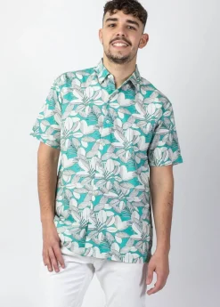 Outlet Coton Du Monde Chemise homme manches courtes LORENZO imprimé Jungle Vert