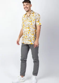 Hot Coton Du Monde Chemise homme manches courtes LORENZO imprimé Jungle Jaune
