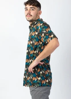 Clearance Coton Du Monde Chemise homme manches courtes LORENZO motif exotique vert Amazonie Vert