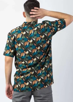 Clearance Coton Du Monde Chemise homme manches courtes LORENZO motif exotique vert Amazonie Vert
