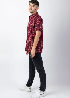 Best Sale Coton Du Monde Chemise homme manches courtes LORENZO motif exotique prune Amazonie Prune