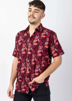 Best Sale Coton Du Monde Chemise homme manches courtes LORENZO motif exotique prune Amazonie Prune