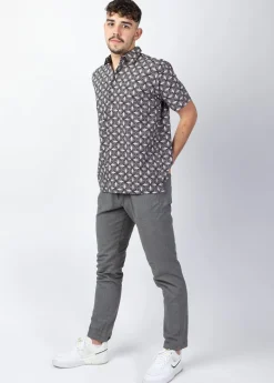 Outlet Coton Du Monde Chemise homme manches courtes LORENZO ethnique noir Papyrus