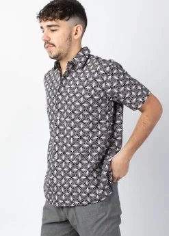 Outlet Coton Du Monde Chemise homme manches courtes LORENZO ethnique noir Papyrus