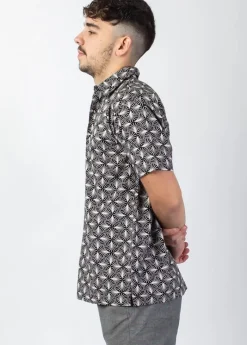 Outlet Coton Du Monde Chemise homme manches courtes LORENZO ethnique noir Papyrus