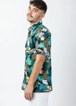 Shop Coton Du Monde Chemise homme manches courtes LORENZO imprimé tropical vert Palme Vert