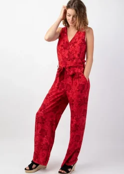 New Coton Du Monde Combi Pantalon femme habillé PAULY rouge motif floral Rumba
