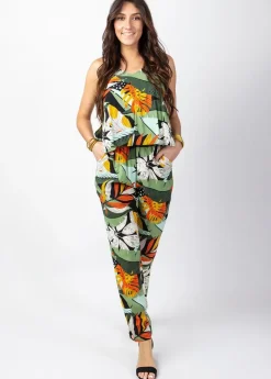 Store Coton Du Monde Combi Pantalon fines bretelles LOUCIA imprimé feuilles tropicales Brésil