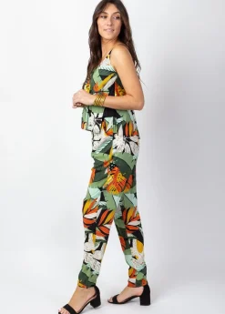 Store Coton Du Monde Combi Pantalon fines bretelles LOUCIA imprimé feuilles tropicales Brésil