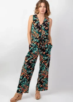 Hot Coton Du Monde Combi Pantalon fleuri femme PAULY noir Jaipur