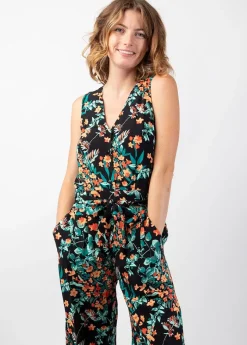 Hot Coton Du Monde Combi Pantalon fleuri femme PAULY noir Jaipur