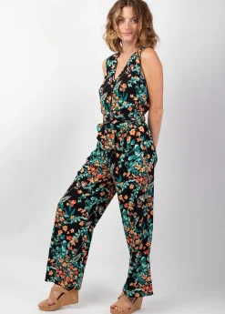 Hot Coton Du Monde Combi Pantalon fleuri femme PAULY noir Jaipur
