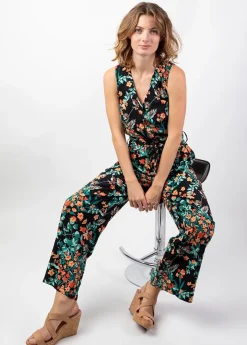 Hot Coton Du Monde Combi Pantalon fleuri femme PAULY noir Jaipur