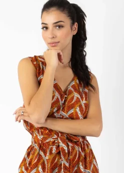 Store Coton Du Monde Combinaison pantalon sans manches SAMOA imprimé ethnique orange Savane Orange