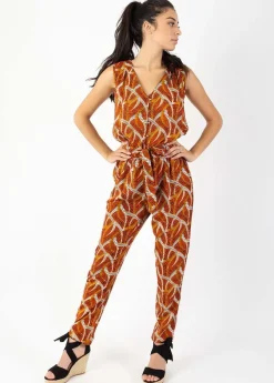 Store Coton Du Monde Combinaison pantalon sans manches SAMOA imprimé ethnique orange Savane Orange