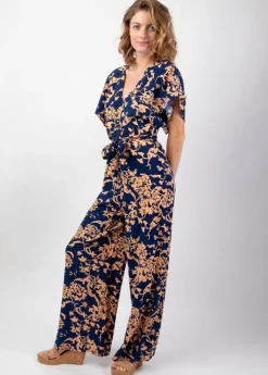 Sale Coton Du Monde Combi-pantalon femme chic HOLLY jambes larges Palua Bleu