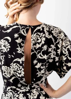 Outlet Coton Du Monde Combishort femme ethnique  Abby bleu motif noir chic Palua Noir