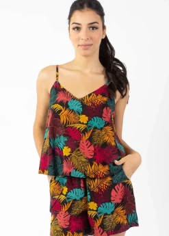 Cheap Coton Du Monde Combi-short fines bretelles VANINA imprimé tropical orange Palme Orange