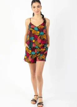 Cheap Coton Du Monde Combi-short fines bretelles VANINA imprimé tropical orange Palme Orange