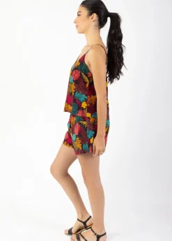 Cheap Coton Du Monde Combi-short fines bretelles VANINA imprimé tropical orange Palme Orange