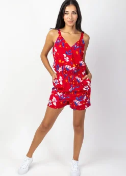 New Coton Du Monde Combi-Short fluide ceinturé PATTY rouge Pétale