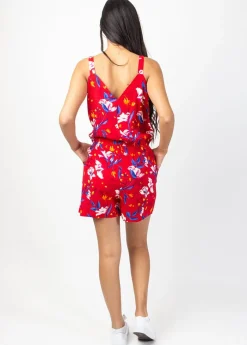 New Coton Du Monde Combi-Short fluide ceinturé PATTY rouge Pétale