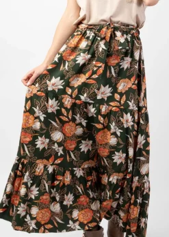 Best Coton Du Monde Jupe longue bohème en viscose épais FANNY imprimé fleuri kaki Arty