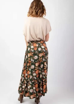 Best Coton Du Monde Jupe longue bohème en viscose épais FANNY imprimé fleuri kaki Arty