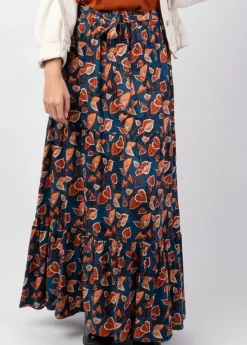 Online Coton Du Monde Jupe longue bohème en viscose épais FANNY motif ethnique bleu Tylia