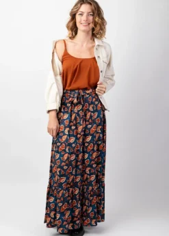 Online Coton Du Monde Jupe longue bohème en viscose épais FANNY motif ethnique bleu Tylia