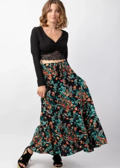 Hot Coton Du Monde Jupe longue CHERRY imprimé fleuri multicolore Jaipur