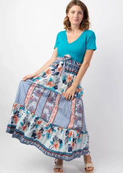 Shop Coton Du Monde Jupe longue femme CHERRY imprimé Patchwork