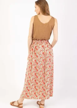 Best Sale Coton Du Monde Jupe longue fendue boutonnée LIBERTY fleurie Coquelicot