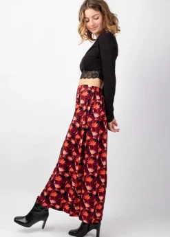 Best Coton Du Monde Jupe longue fendue hiver en viscose épais LIBERTY motif fleuri bordeaux Colchique