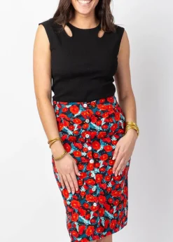 Clearance Coton Du Monde Jupe midi fleurie TRACY rouge Poppies