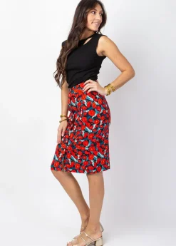 Clearance Coton Du Monde Jupe midi fleurie TRACY rouge Poppies