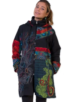 Sale Coton Du Monde Manteau à capuche ATRATO noir ethnique