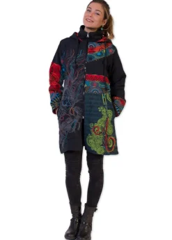 Sale Coton Du Monde Manteau à capuche ATRATO noir ethnique