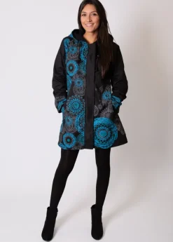 New Coton Du Monde Manteau doublure polaire LUGANO ethnique Bleu