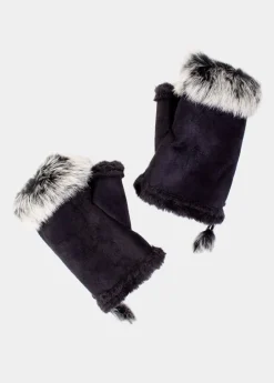 Hot Coton Du Monde Mitaines Fourrure Noir