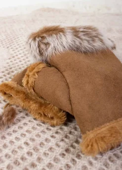 Hot Coton Du Monde Mitaines Fourrure Taupe