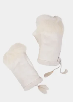 Outlet Coton Du Monde Mitaines Fourrure Blanc