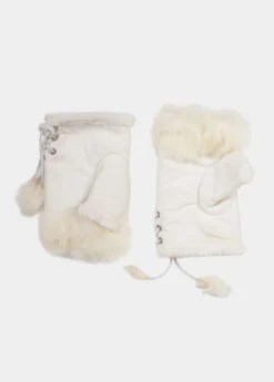 Outlet Coton Du Monde Mitaines Fourrure Blanc