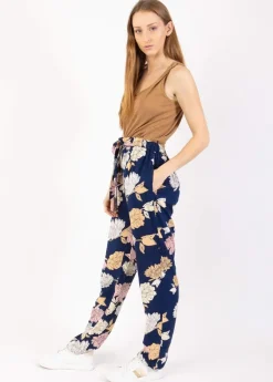 Fashion Coton Du Monde Pantalon casual CHARLY imprimé fleuri bleu marine Blossom