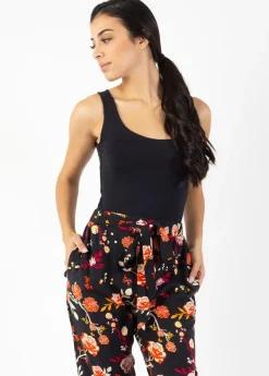 Best Sale Coton Du Monde Pantalon casual CHARLY imprimé fleuri noir 28 Noir