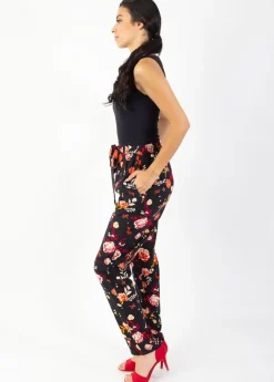 Best Sale Coton Du Monde Pantalon casual CHARLY imprimé fleuri noir 28 Noir